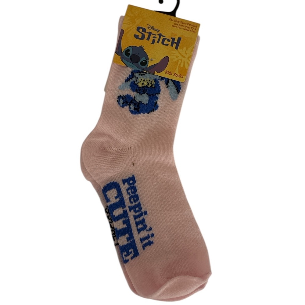 Disney Pink Ankle Socks with Blue Stitch Graphic
